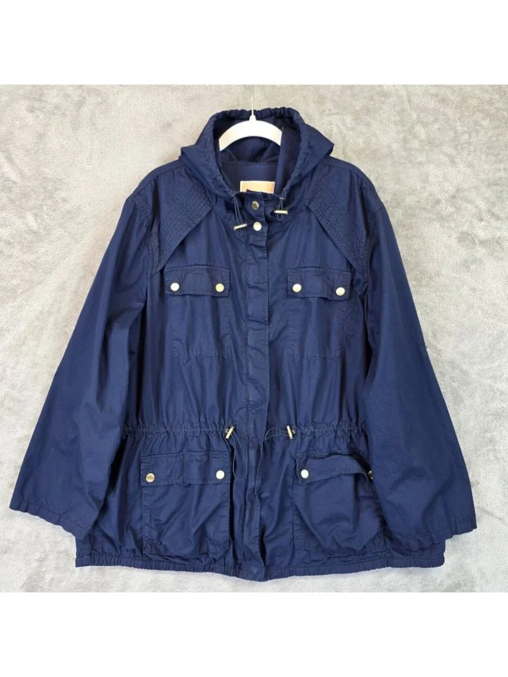 MICHAEL Michael Kors Jacket Womens 2X Blue Cotton Anorak Hooded Snap Pockets